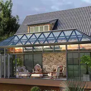 Roofing Aluminum Enclosure Screen Cover Aluminium Orangery Glasshouse Outdoor motorized Glass House for Patio