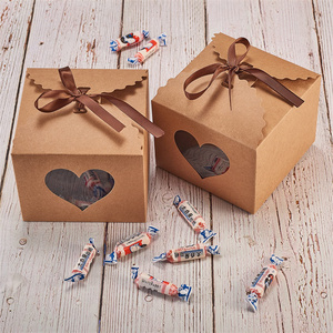 Boîte cadeau en papier Kraft à poignée Portable, 1 pièce, avec fenêtre transparente en forme de cœur, avec corde, pour décoration de mariage, de noël, petits gâteaux, biscuits pour enfants - Product Image 6
