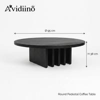 Table basse ronde multifonctionnelle moderne style Wabi-Sabi en bois massif noir pour salon