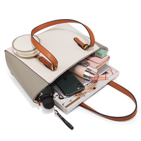 Ensemble de sacs fourre-tout 3-en-1 pour femme, grande capacité, en cuir PU, sac à bandoulière avec porte-monnaie rond et pochette, sacoche color block