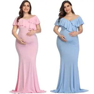 새로운 출산 드레스 출산 사진 소품 플러스 사이즈 드레스 우아한 멋진 면화 임신 사진 촬영 여성 긴 드레스