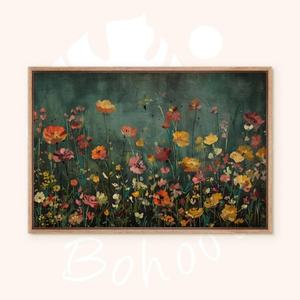 Peinture à l'huile encadrée Scène de fleurs en pleine floraison, Artisanale sur toile, pour la décoration de paysages, de spas et de salles de méditation - Product Image 2