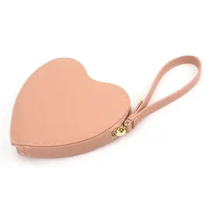 Carteira de moedas personalizada em forma de coração, mini carteiras em forma de coração, bolsa de moedas em couro vegan