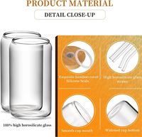 ANJUKE 4 tasses en verre de 16oz tasses à café glacé avec couvercles-verre de canette de bière avec couvercles et paille ensemble verres à boire tasses