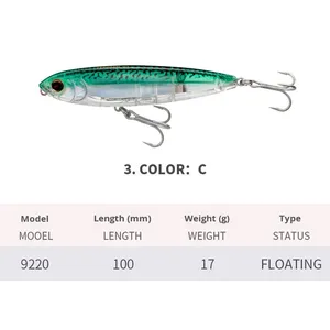 Señuelos de Pesca Tipo Lápiz Flotantes de 17g y 10cm/3.9in, 9 Colores, con Anzuelos Triples con Barbilla y Bolas de Acero Internas, para Lanzamiento Largo - Product Image 5