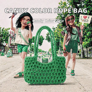 Wholesale Stylish Candy Color Cotton <b>Rope</b> Tote <b>Bags</b> Unisex Hand-woven Hollowed Net Bucket <b>Bag</b> Open Crochet Handbag Wrist <b>Bags</b> - Product Image 2