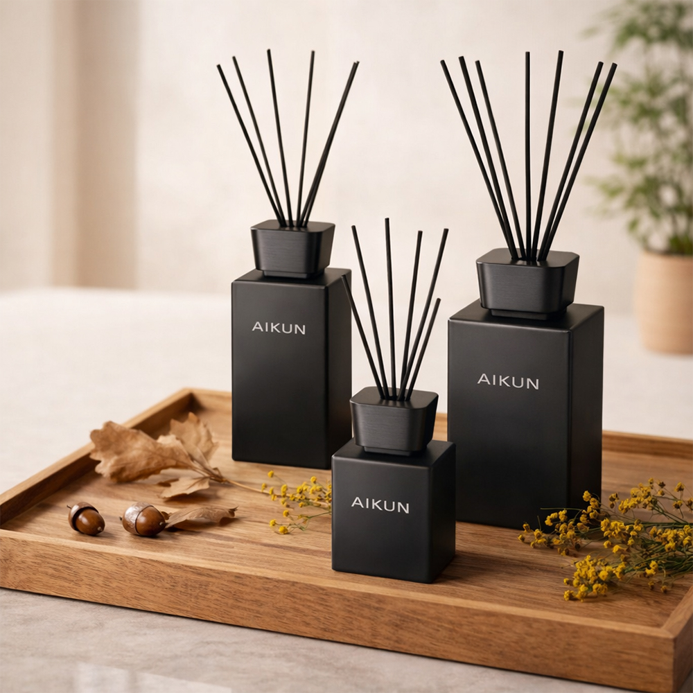 Diffuseur à bâtonnets en bois avec pot noir