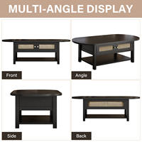 Table à thé ovale classique polyvalente de qualité commerciale OEM avec étagère de présentation tressée à la main, mobilier de salon en bois noir