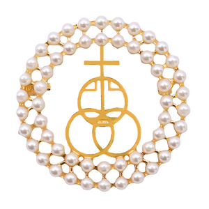 Nuevo lujo 18K chapado en oro <span class=keywords><strong>Casa</strong></span> <span class=keywords><strong>de</strong></span> <span class=keywords><strong>Dios</strong></span> <span class=keywords><strong>Iglesia</strong></span> Logo inspirado diseño alto pulido perla cubierta HGC señora joyería broche Pin - Product Image 1