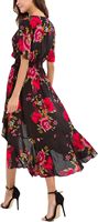 Robe longue vintage antistatique pour femme, taille élastique, manches courtes, motif floral, col en V asymétrique, fluide, pour soirée, 100 % rayonne