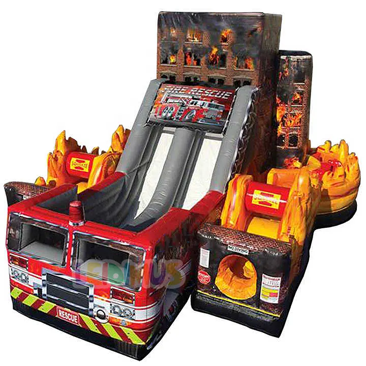 Comercial inflável bouncer dry slide fire salvamento/caminhão de bombeiros/funland com slide obstáculo curso para locação