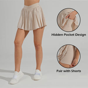 2 в 1 плиссированная юбка для гольфа и тенниса, оптовая продажа, быстросохнущая тренировочная одежда для фитнеса с боковыми карманами, шорты для женщин - Product Image 1