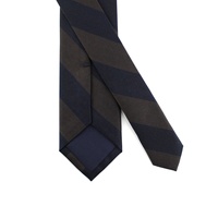 Cravate en soie personnalisée pour homme, faite à la main, rayée bleu foncé et marron, en gros de Chine, en grosgrain tissé, avec logo personnalisé