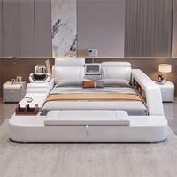 Tempat tidur pijat, furnitur rumah Multi fungsi ukuran ganda kulit lembut untuk kamar tidur dengan USB
