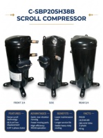 Compresseur Scroll en Acier Inoxydable R410A C-SBP205H38B/C-SBP205H38A Neuf d'Origine, Triphasé 380V pour Unité de Réfrigération