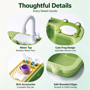 Juego de Cocina de Juguete con Fregadero Eléctrico y Grifo Real, Verduras, Frutas y Vajilla para Niños, Regalo Educativo - Product Image 2