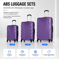 Ensemble de bagages à roulettes ABS OEM ODM violet 3 pièces, valises rigides 20, 24, 28 pouces, fournisseur en gros pour les chaînes de magasins de détail