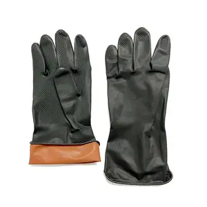 Wholesale Sun Flower Long Cuff Waterproof Oil Chemical Resistant Orange Black Latex Industrial Safety Gloves For Work