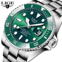 Montre LIGE LG10045 pour homme, cadran vert, style luxueux en acier inoxydable, montre étanche, montre à quartz pour homme + boîte cadeau