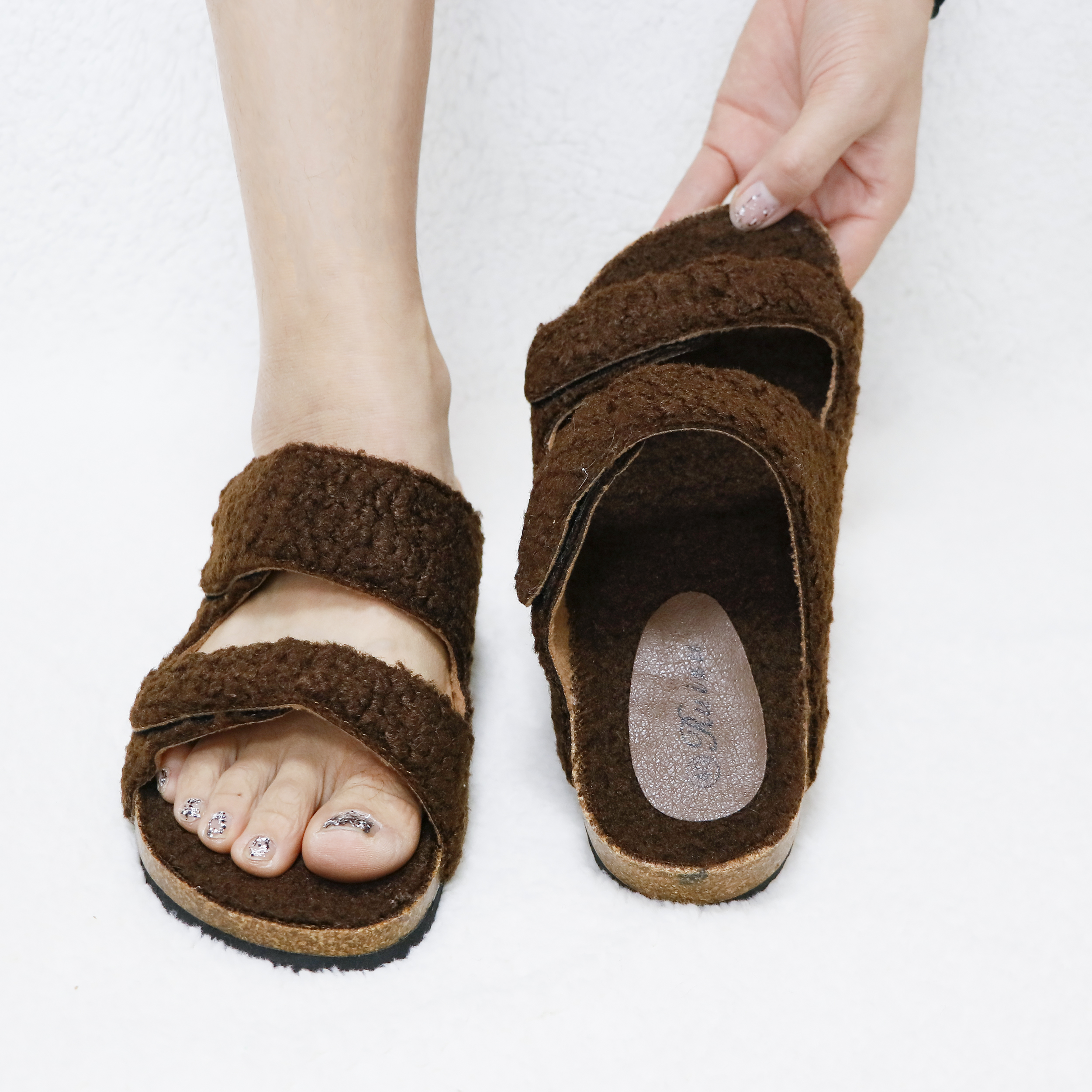 Autumn And Winter Women's Cork Lamb Cashmere Men's Cool Wear Leisure Leather Slippers