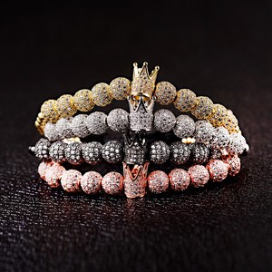 Luxury Cubic Zircon Pave Beaded King Crown Bracelets Fashion <strong>Charm</strong> Jewelry Man Gold <strong>Silver</strong> Black Rose Gold Party Wedding Gift - Product Image 4