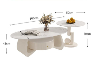 Mesa de centro <span class=keywords><strong>Tal</strong></span> de estilo crema moderna Vidrio ovalado pequeño y simple para <span class=keywords><strong>el</strong></span> hogar Sala de estar para apartamentos - Product Image 3