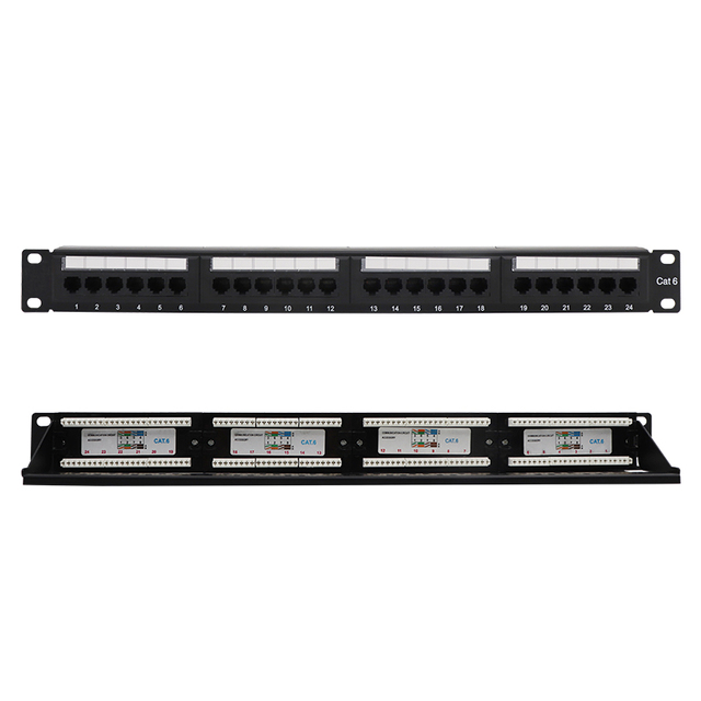 24-Port Cat6 UTP RJ45 Patch Panel 19-Inch Rackmount Telecommunications Product with High Quality Materials