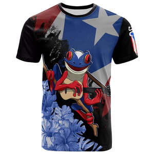 Camiseta de Puerto Rico con el Símbolo de la Rana <span class=keywords><strong>Coqui</strong></span> y Diseño de Bandera Desgastada, Camisetas Deportivas Casuales de Cuello Redondo de Puerto Rico al por Mayor - Product Image 4
