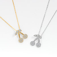 Daidan 925 zilveren hanger met kubieke zirkonia, verguld met gouden ketting, fruitkersenketting