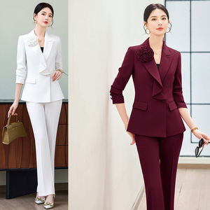 Women's Suit Set Solid Color Polyester Spring Work Casual Two Piece With Floral Decor - Product Image 1