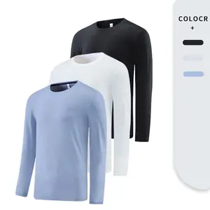 Camiseta personalizada de gofres para hombre, camiseta de manga larga con cuello redondo, camiseta informal transpirable para exteriores para hombre