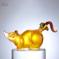 Carafe à whisky en verre d'art avec dessin animé d'animaux du zodiaque chinois, bouteille personnalisée en verre en forme de dragon/animaux, bouteille à liqueur/vin