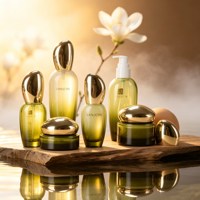 Pot en verre rond cosmétique de luxe vert personnalisé 30g 50g, écologique, en verre épais transparent, pour crème visage et soins de la peau, avec couvercle nuage