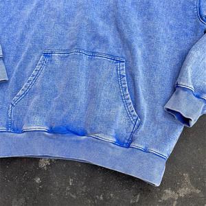 เสื้อฮู้ดดี้พิมพ์ลายพัฟฟ์ทรงโอเวอร์ไซส์สำหรับผู้ชาย สีน้ำเงิน สไตล์สโนว์วอช ผ้าฝ้ายเฟรนช์เทอร์รี่ เสื้อฮู้ดดี้ผู้ชาย - Product Image 5