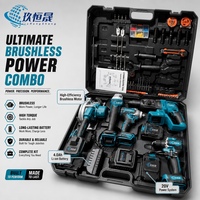 Kit d'outils électriques professionnels sans fil Li-ion de qualité industrielle : perceuse, scie, meuleuse, clé à chocs, marteau, avec mallette