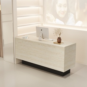 Bancone Reception in Stile Medievale in Pelle per Negozio di Abbigliamento e <span class=keywords><strong>Salone</strong></span> di Bellezza <span class=keywords><strong>con</strong></span> Cassetto, Design <span class=keywords><strong>con</strong></span> Piccolo Bar e Motivo a Fori Semplici in <span class=keywords><strong>Pietra</strong></span> - Product Image 6
