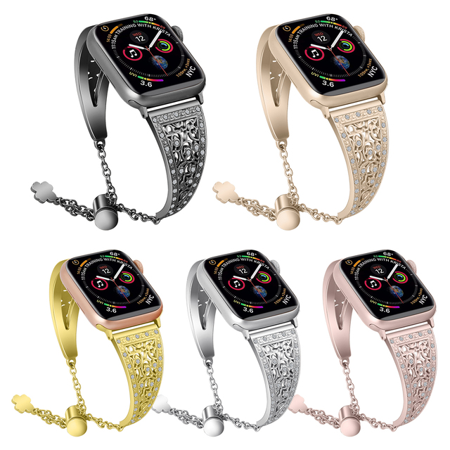 Women's Luxury Stainless Steel Wristwatch Bracelet Strap with Rhinestones Compatible for Apple Watch Band IWatch 38 40 41 42mm