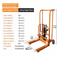 Gerbeur manuel léger OEM 200 kg avec levage par pédale 60 cm pour maison, garage, petite entreprise