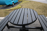 Table de pique-nique publique en bois WPC ronde commerciale pour l'extérieur Table basse avec banc pour l'école Restaurant extérieur Jardin Patio