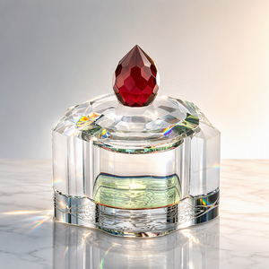 Octagonal Ruby K9 <strong>Crystal</strong> Trinket Jar Etched Filigree Base Green Core Faceted Glass Jewelry Box for Vanity Decor Wedding Gift - Product Image 1