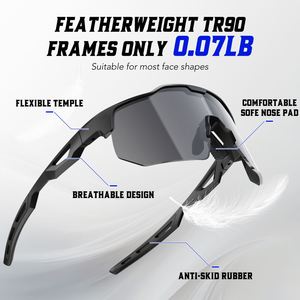 Lunettes de soleil de sport polarisées incassables noires en TAC pour la course et le cyclisme, lunettes de VTT grises, vente en gros - Product Image 2