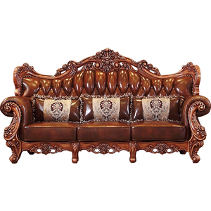 Sofá Combinable Estilo Europeo Americano 123 con Capa Superior de Cuero y Estructura de Madera Maciza para Sala de Estar, Hogar, Villa u Hotel - Product Image 6