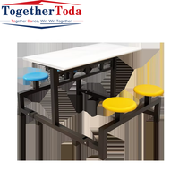 Ensemble de table et chaises de restaurant modernes carrées en acier inoxydable intégré pour cantine scolaire, durable et facile à nettoyer