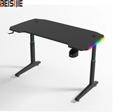 Bureau de jeu électrique BEISIJIE Y-Y, hauteur réglable, table en fibre de carbone avec éclairage RGB et accessoires