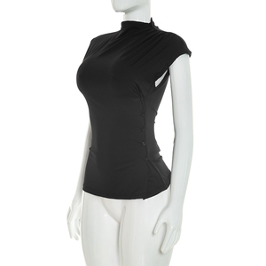 Viviblook Y26TP273 Women Casual <b>Top</b> New Solid Color Slim Button <b>Top</b> for Ladies - Product Image 5