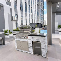 Isla de Cocina Modular para Exteriores de Piedra Natural Premium con Parrilla de Gas y Encimera de Granito Negro para Fiestas de Barbacoa en el Patio Trasero