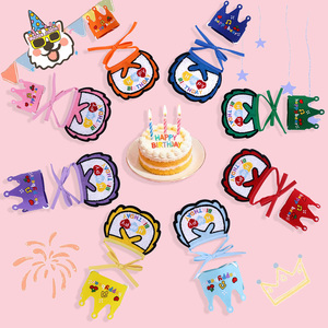 Großhandel benutzer definierte Luxus entzückende Haustier alles Gute zum Geburtstag Schal Brief Bandanas Katze Hund Lätzchen und Hut Set Haustier Geburtstag Zubehör - Product Image 2