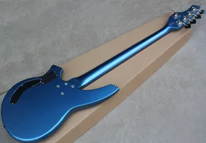 Huiyuan कस्टम 5 स्ट्रिंग्स 24 Frets इलेक्ट्रिक बास गिटार के साथ धातु नीले शरीर और Headstock,, सक्रिय सर्किट
