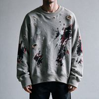 Sweat-shirt en coton déchiré et vieilli pour homme, col rond, imprimé vintage, coupe ample et oversize, style streetwear, personnalisable