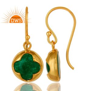 Green Aventurine Gemstone Earrings Handmade Gold Plated Silver Dangle Hook Earrings Designer Jewelry Manufacturer - Product Image 2